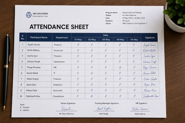 Official Attendance Sheet